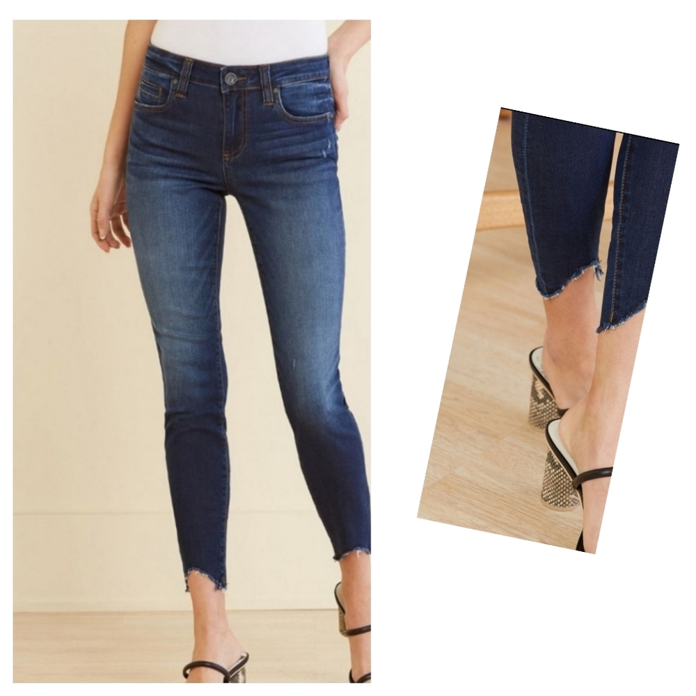 KUT FROM THE KLOTH | CONNIE ANKLE STEP HEM DARK WASH DENIM BLUE SKINNY JEANS 00